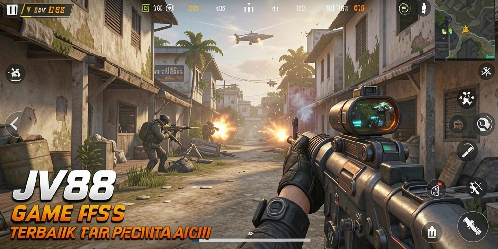 Tampilan aksi seru di JV88 dengan berbagai senjata dan medan perang.