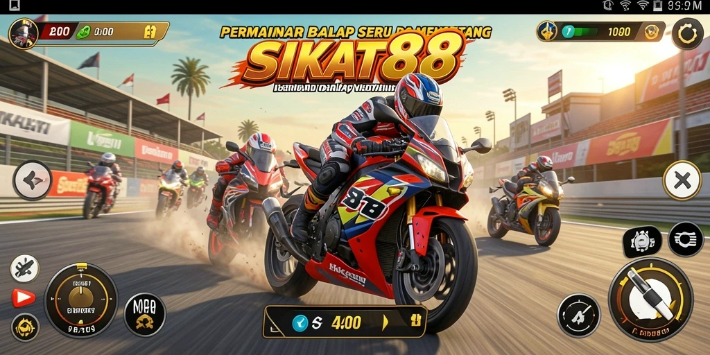 Tampilan gameplay SIKAT88 dengan motor balap yang mendebarkan.