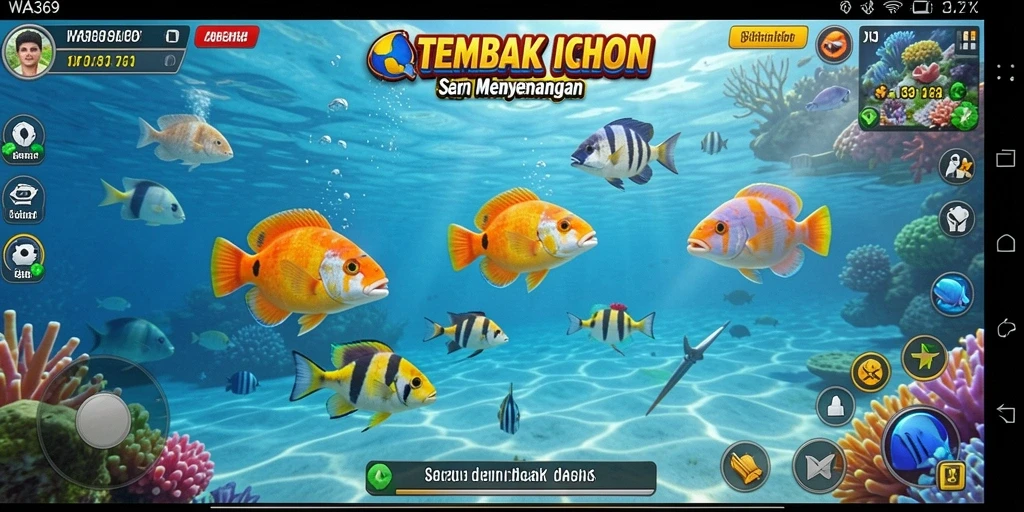 Tangkapan layar gameplay WA369 menampilkan keseruan menangkap ikan.